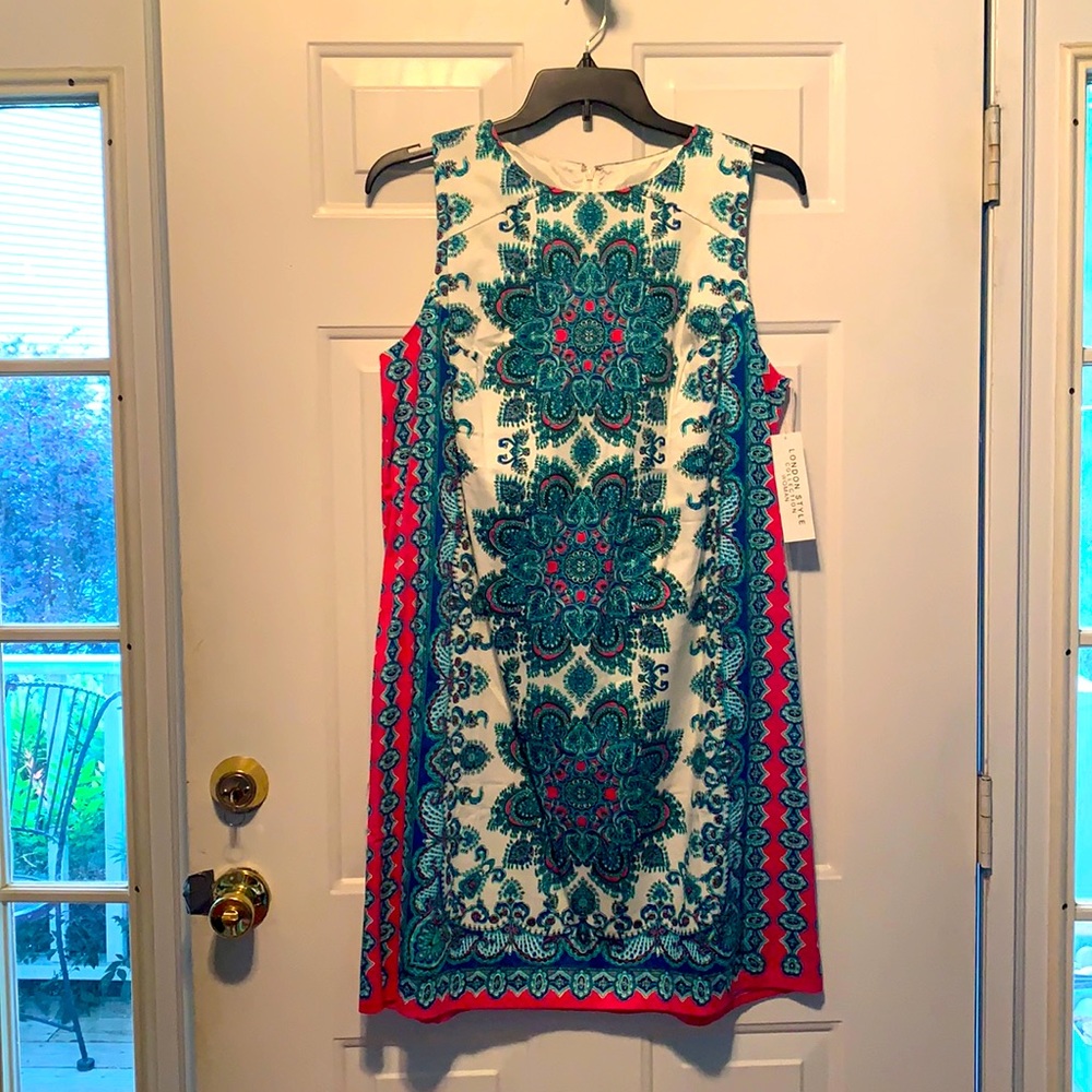 NWT patterned sleeveless London Style dress 14W